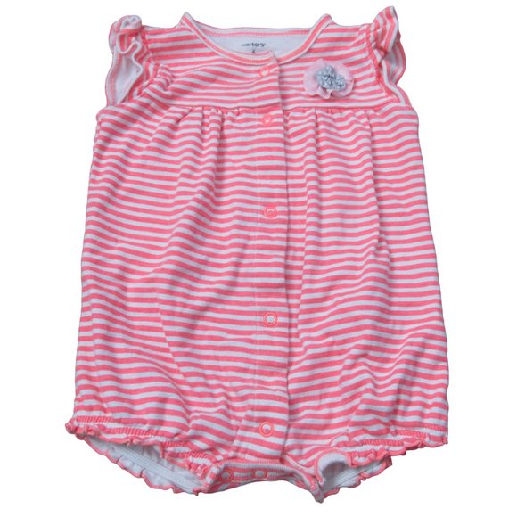 Carters Romper‎ Girls Size 6M Coral Orange White Striped Cap Sleeve Summer Snap - Picture 1 of 5